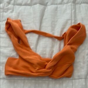 Orange Ribbed Twist Crop Top